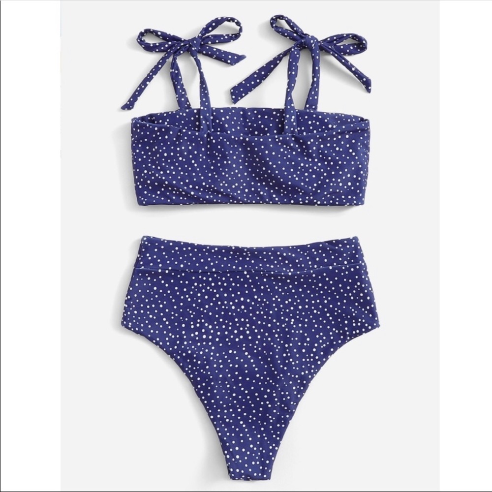 FLASH SALE 🎉 Blue Dot High Bikini Swimsuit - Picture 2 of 3